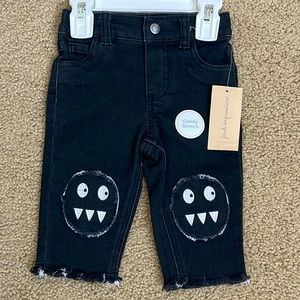 NWT First Impressions Boys Black Jeans with Monster Knee Graphic Size 3-6 M